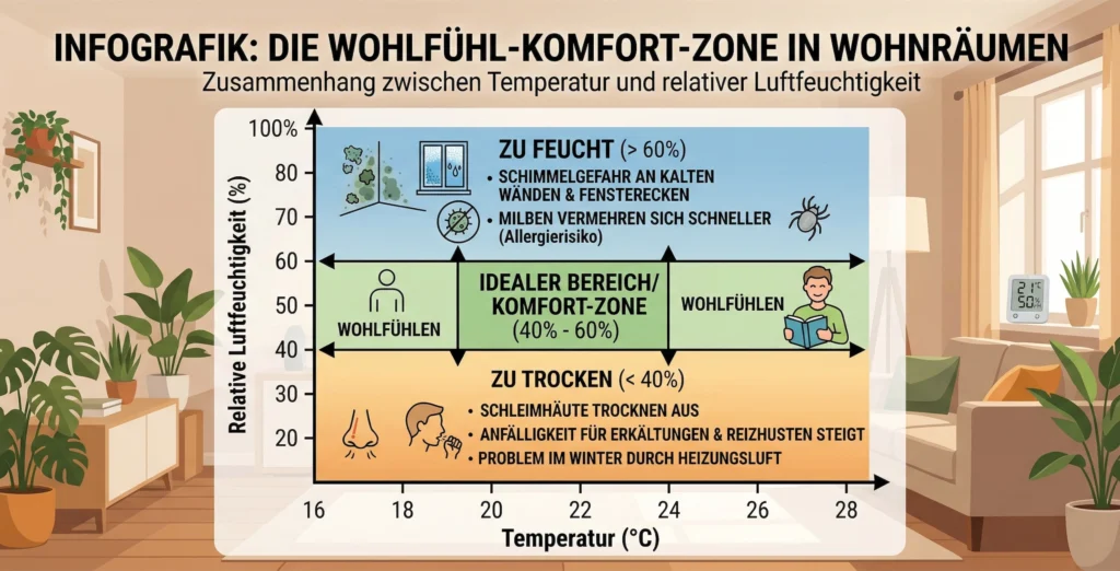 Bild: Infografik Temperatur und Luftfeuchtigkeit