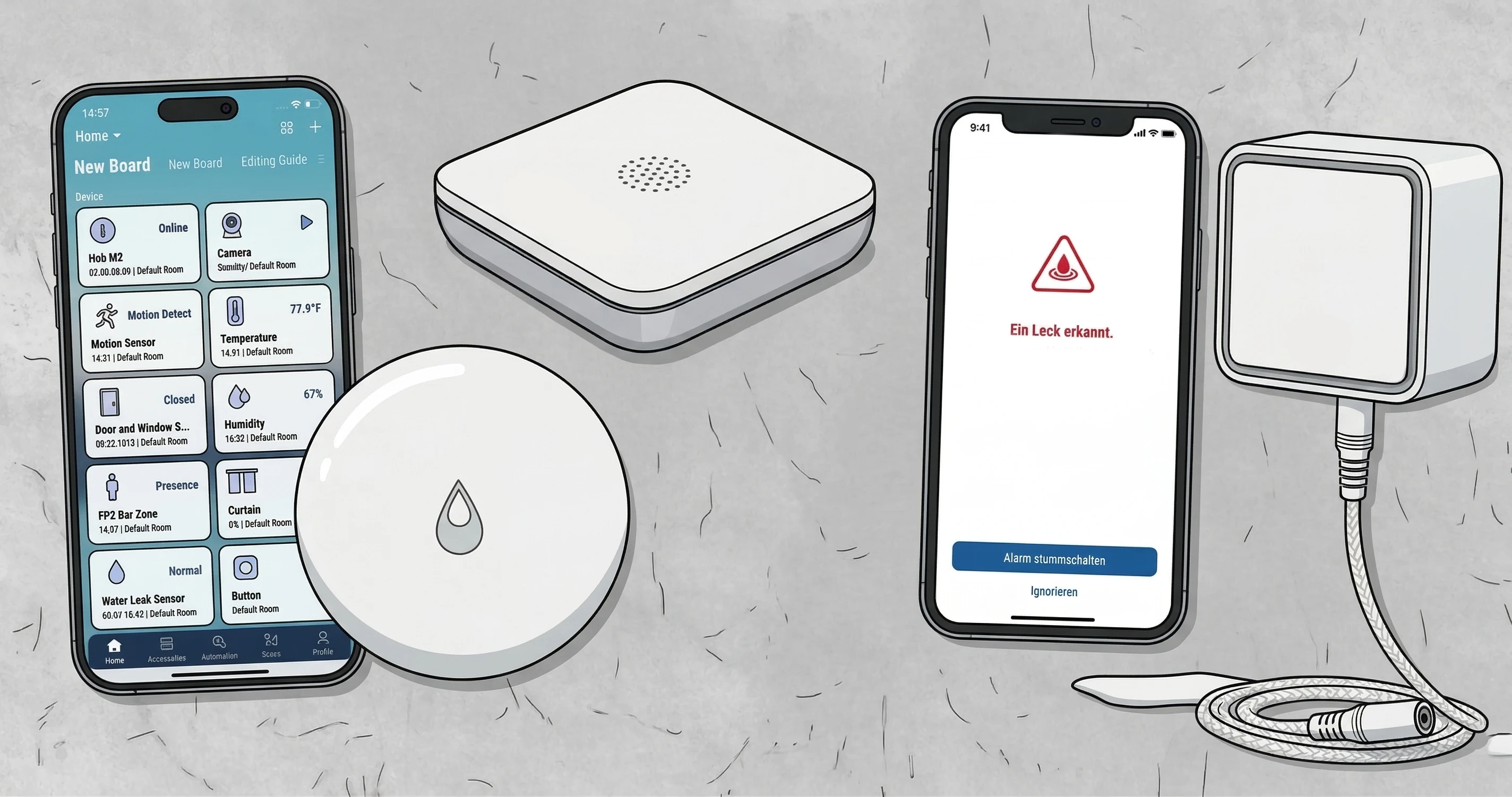 Bild eines smarten Wassermelders mit Handyalarmierung